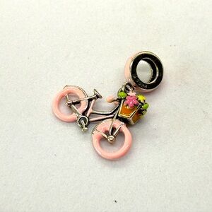 Sterling Silver Pink Bicycle Dangle Charm with Flowers